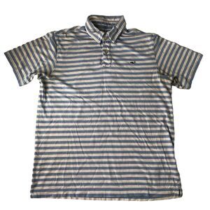 Vineyard Vines Young Men's Performance Polo Shirt Blue and White Striped XL (20)